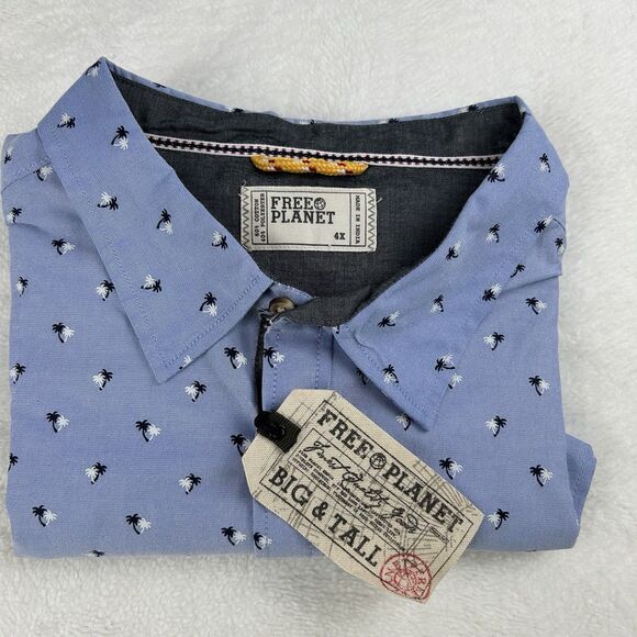 NWT Free Planet Men’s Button Up Casual Beach Tropical Shirt 4XLX Big & Tall - Picture 2 of 8